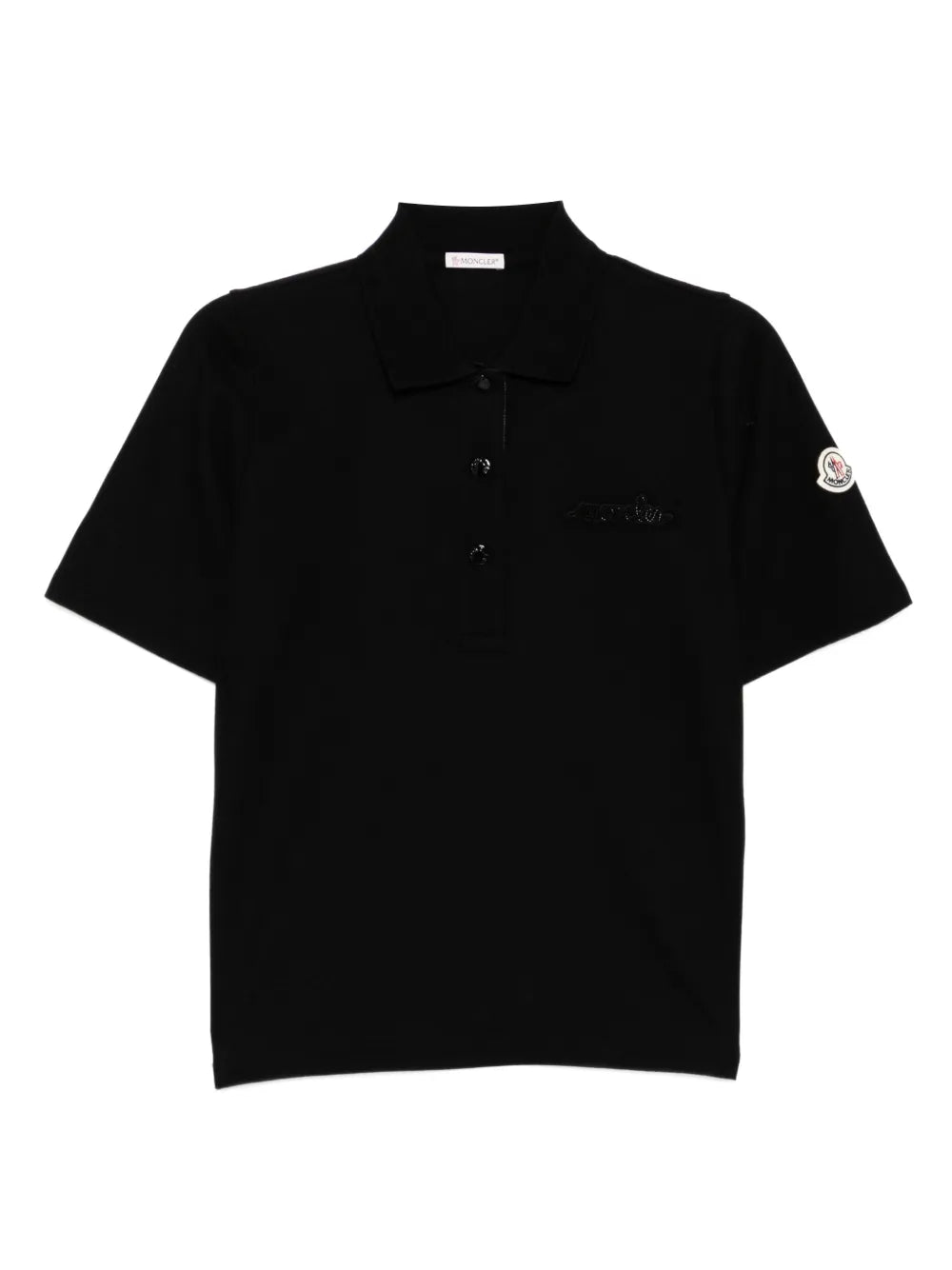 MONCLER WOMEN Logo Patch Cotton Polo Shirt Black - MAISONDEFASHION.COM