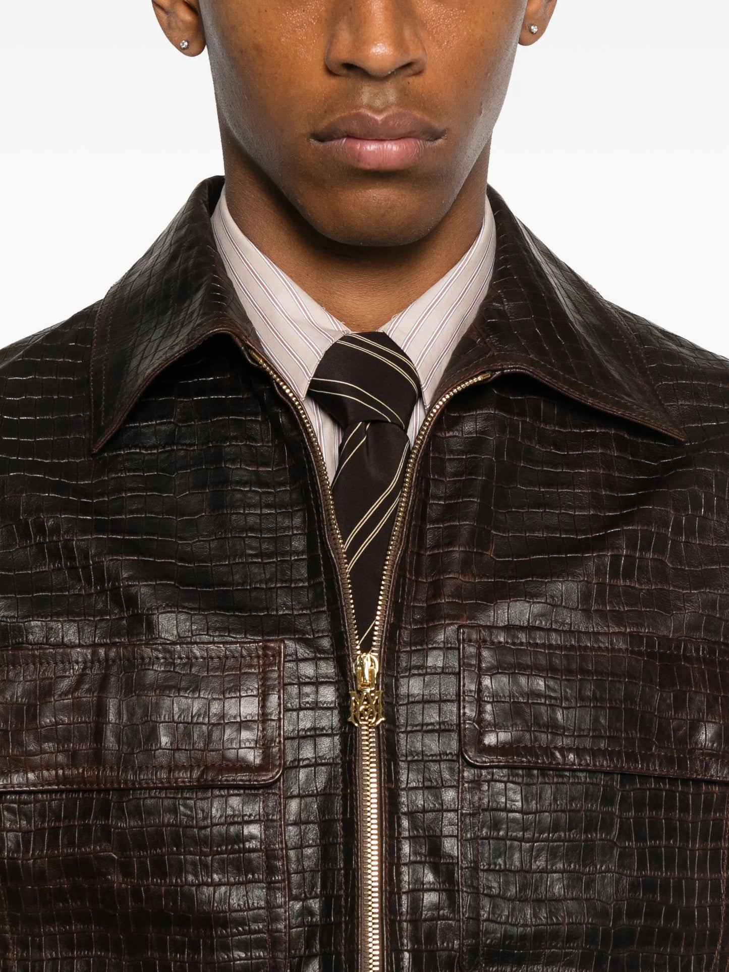 AMIRI Croc Embossed Blouson Jacket Brown - MAISONDEFASHION.COM