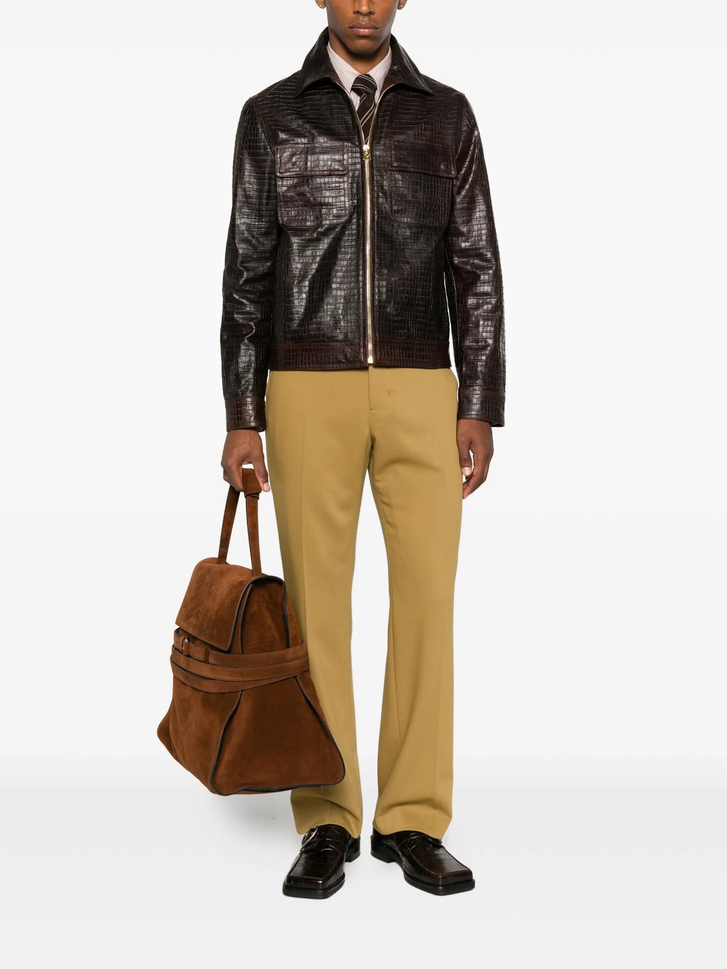 AMIRI Croc Embossed Blouson Jacket Brown - MAISONDEFASHION.COM