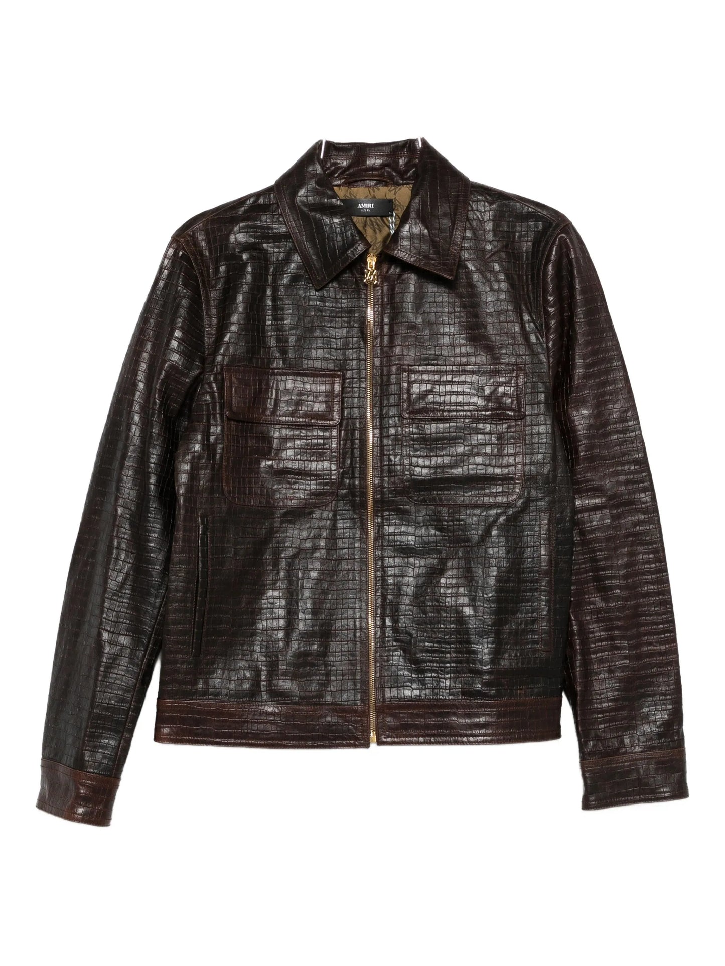 AMIRI Croc Embossed Blouson Jacket Brown - MAISONDEFASHION.COM
