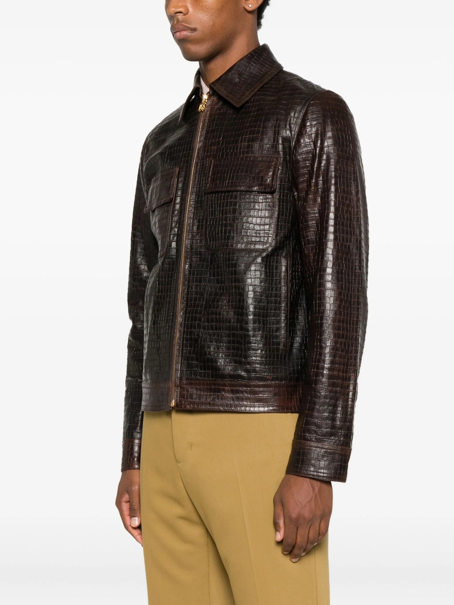 AMIRI Croc Embossed Blouson Jacket Brown - MAISONDEFASHION.COM