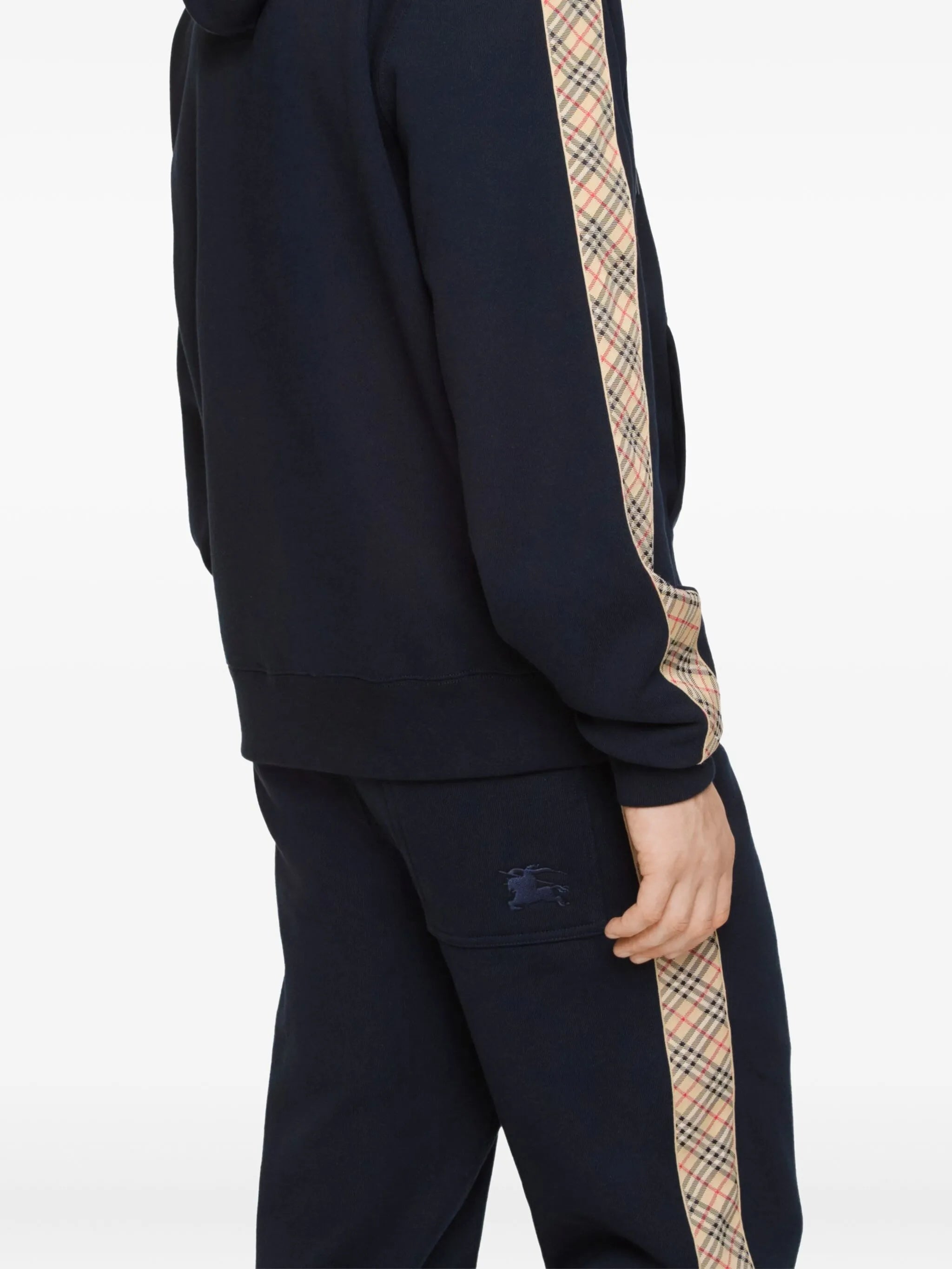 BURBERRY Check Trim Cotton Zip Hoodie Navy – MAISONDEFASHION.COM