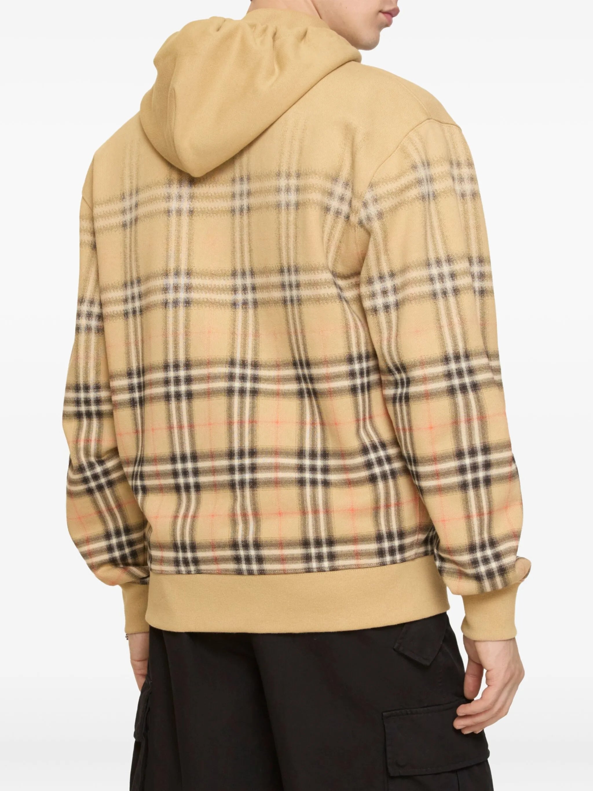 BURBERRY Gradient Check Cotton Zip Hoodie Sand Beige