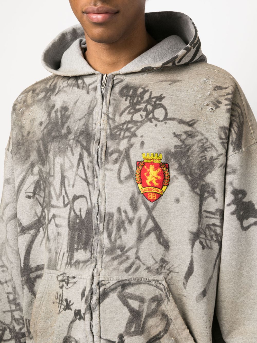 BALENCIAGA MEN Graffiti Crest Zipped Hoodie Grey – MAISONDEFASHION.COM