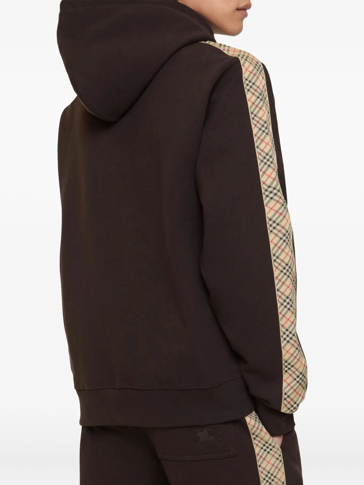 BURBERRY Check-trimmed Zip Hoodie Clove Brown - MAISONDEFASHION.COM