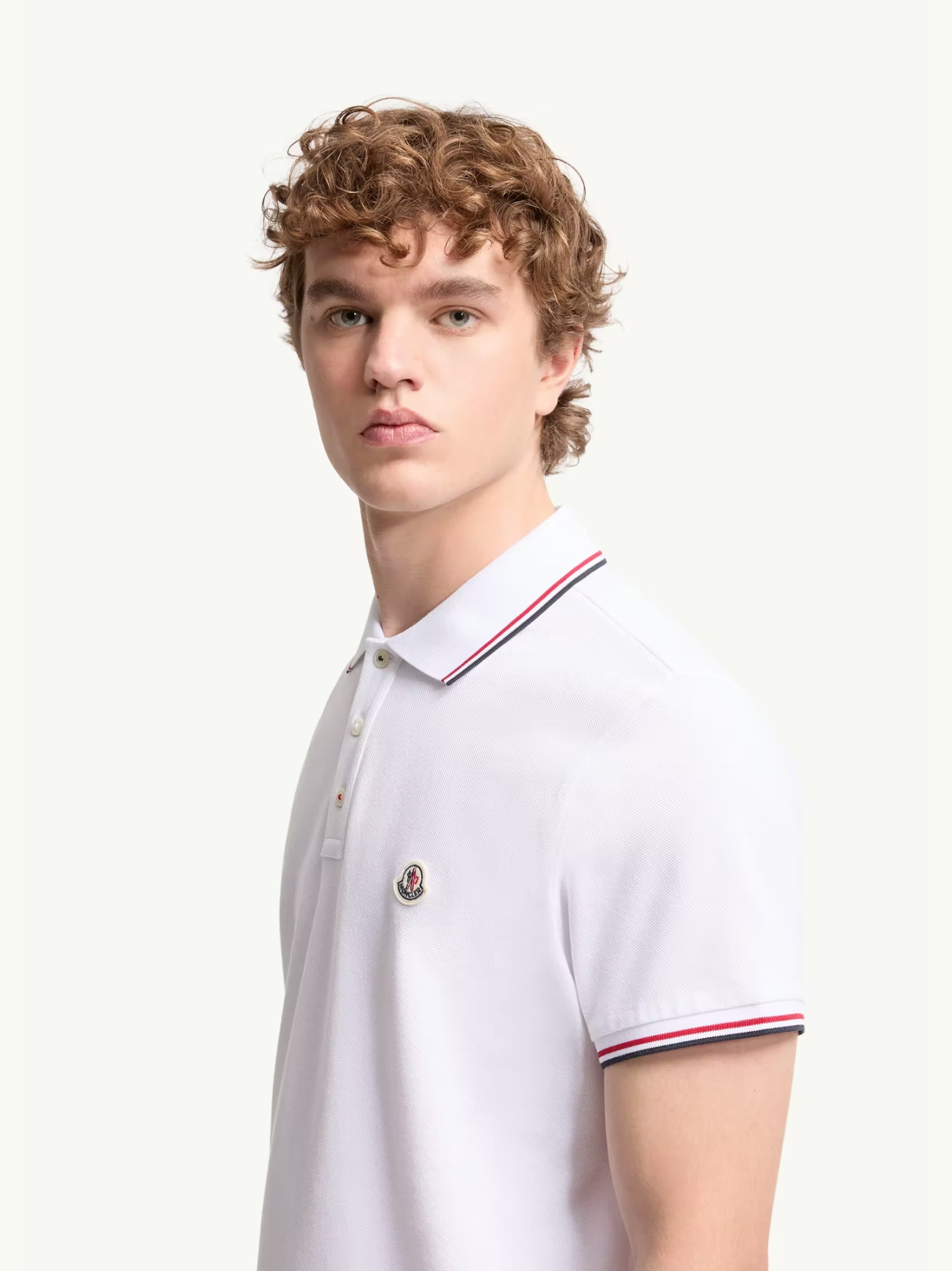 MONCLER Tricolour-Trimmed Cotton Piquet Polo Shirt Optical White