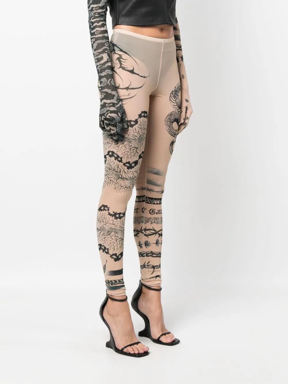 JEAN PAUL GAULTIER WOMEN Tattoo Printed Effect Leggings Nude/Grey