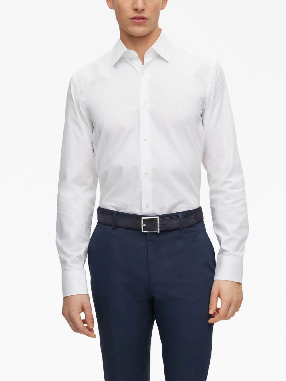 シャツ BOSS Hank Kent Diamond-Print Cotton Slim-fit Shirt White BOSS Hank Kent Diamond-Print Cotton Slim-fit Shirt White