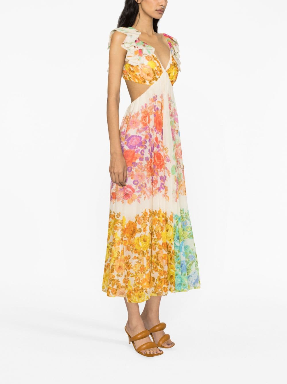 raie frill shoulder midi dress ZIMMERMANN WOMEN Raie Frill Shoulder Midi Dress Multicolour