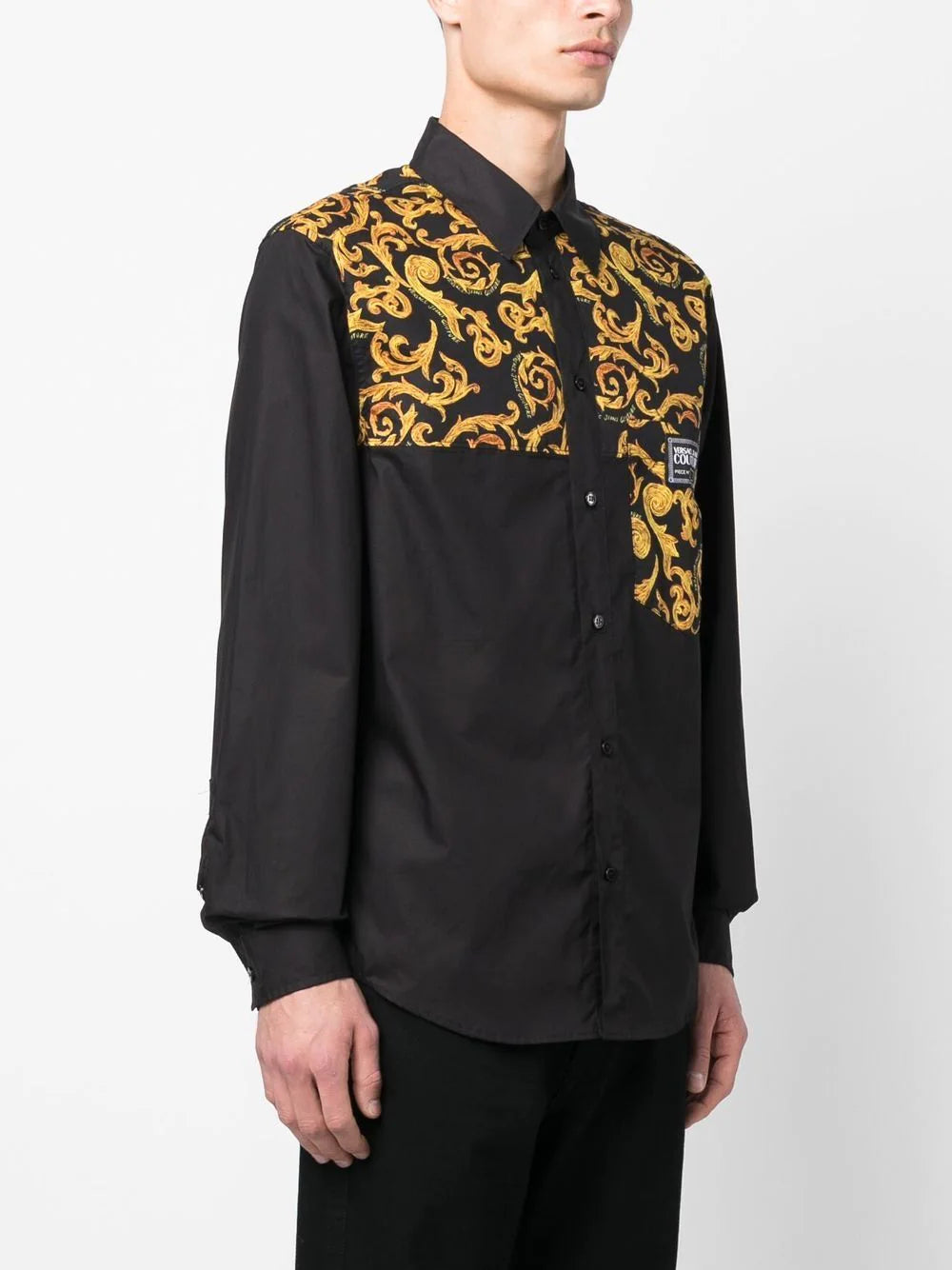VERSACE MEN Baroque Pattern Print Shirt Black/Gold - MAISONDEFASHION.COM