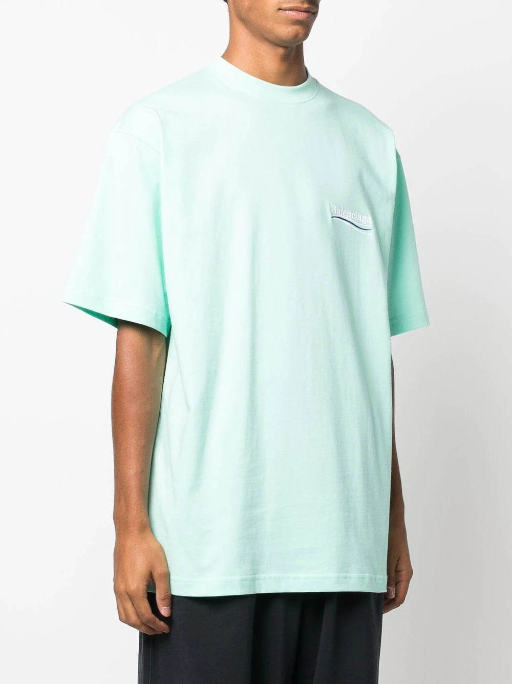 BALENCIAGA Political Logo Oversized T-Shirt Mint Blue