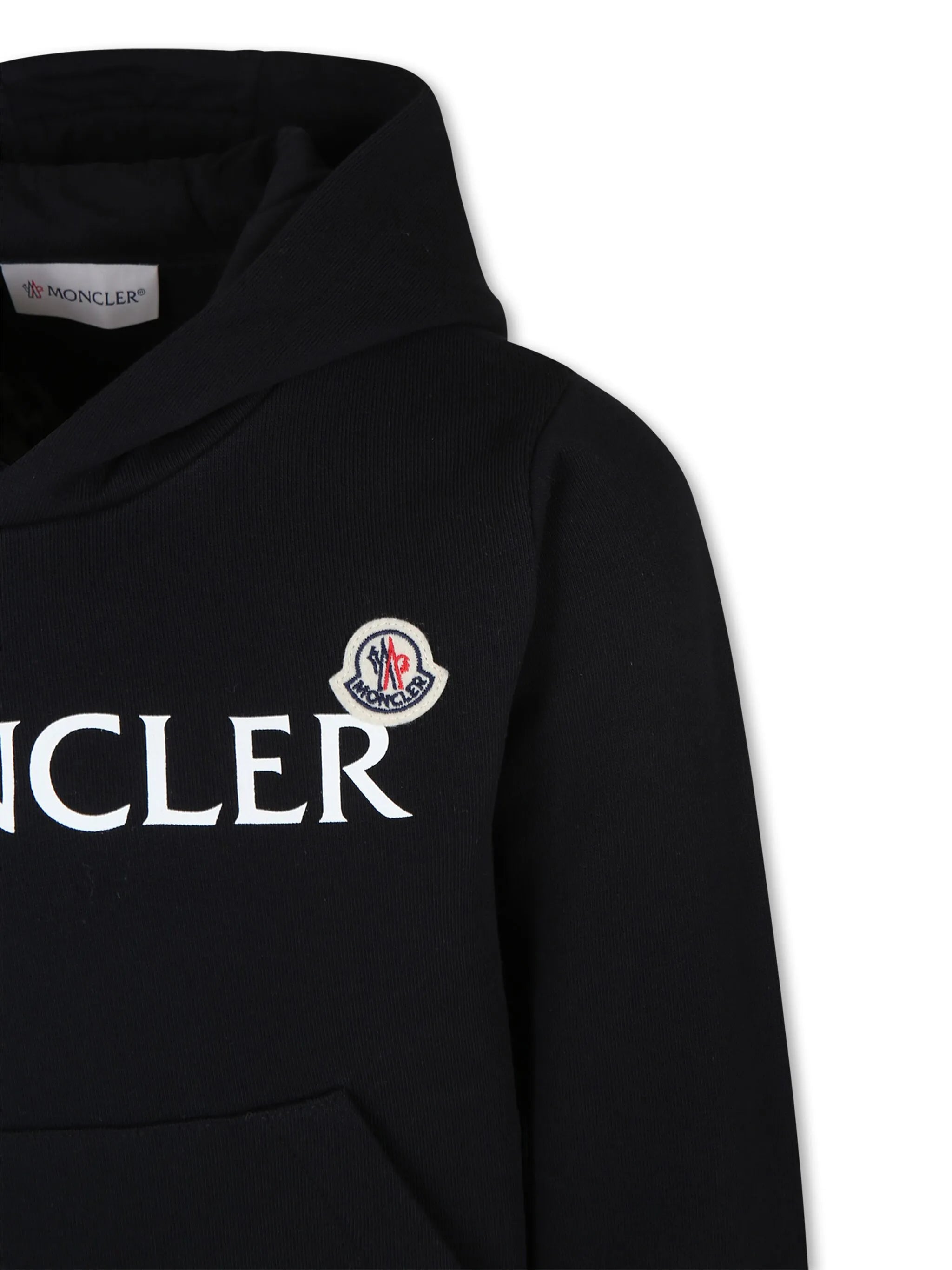 MONCLER KIDS Boys Double Logo Print Cotton Hoodie Black