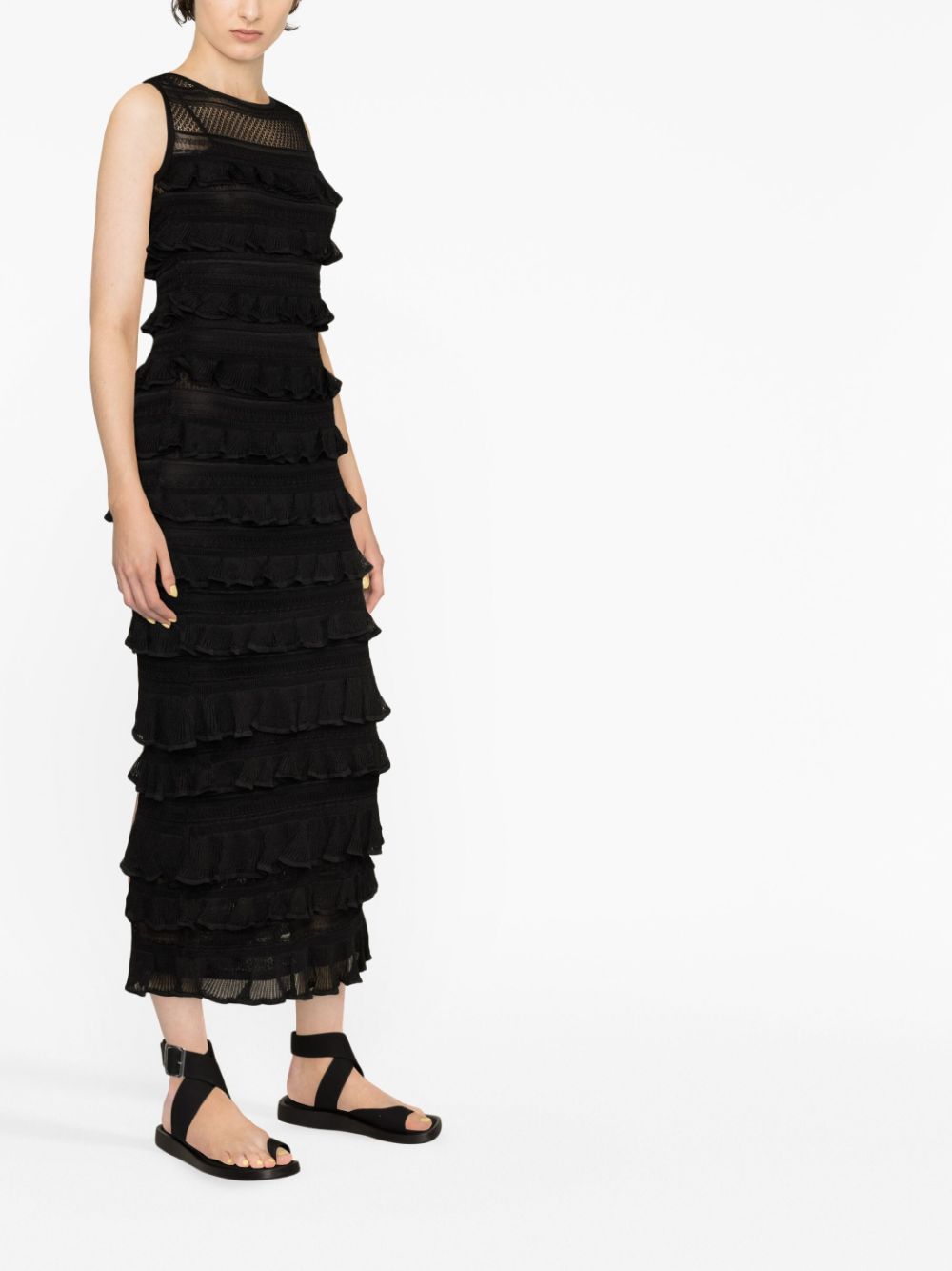 ZIMMERMANN WOMEN Wonderland Frill Midi Dress Black MAISONDEFASHION.COM ZIMMERMANN WOMEN Wonderland Frill Midi Dress Black MAISONDEFASHION.COM