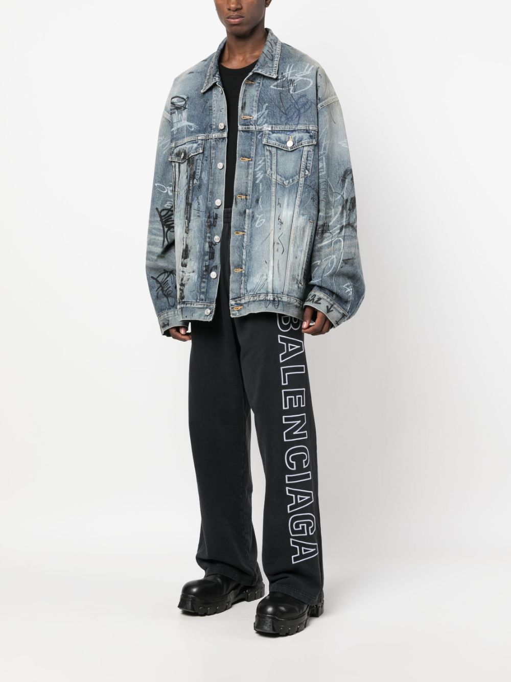 BALENCIAGA Outline Logo Sweat Pants Washed Black - MAISONDEFASHION.COM