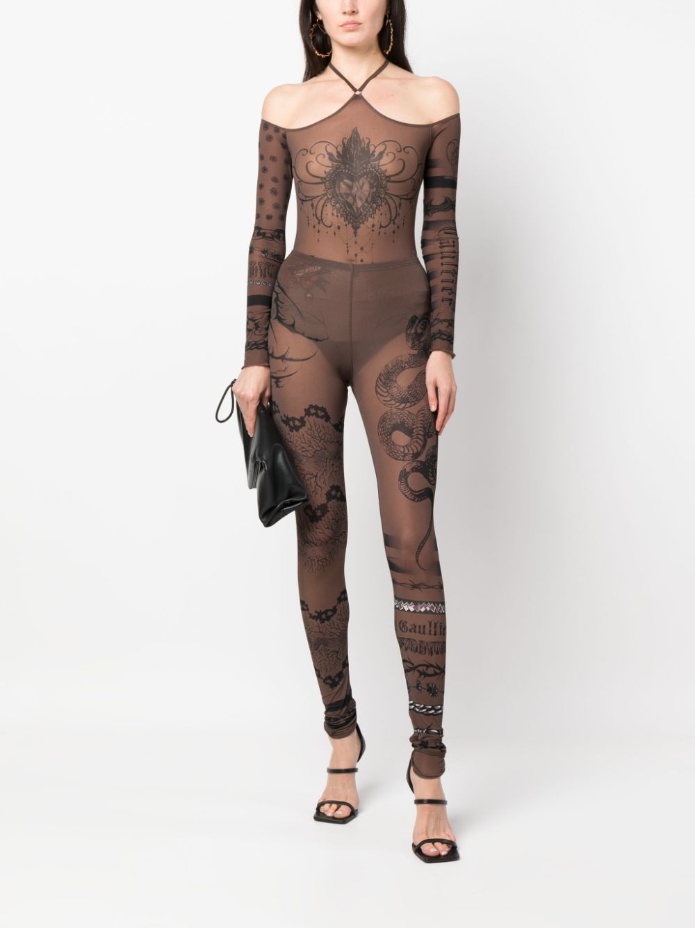 JEAN PAUL GAULTIER WOMEN Tattoo Printed Effect Leggings Ebene/Grey