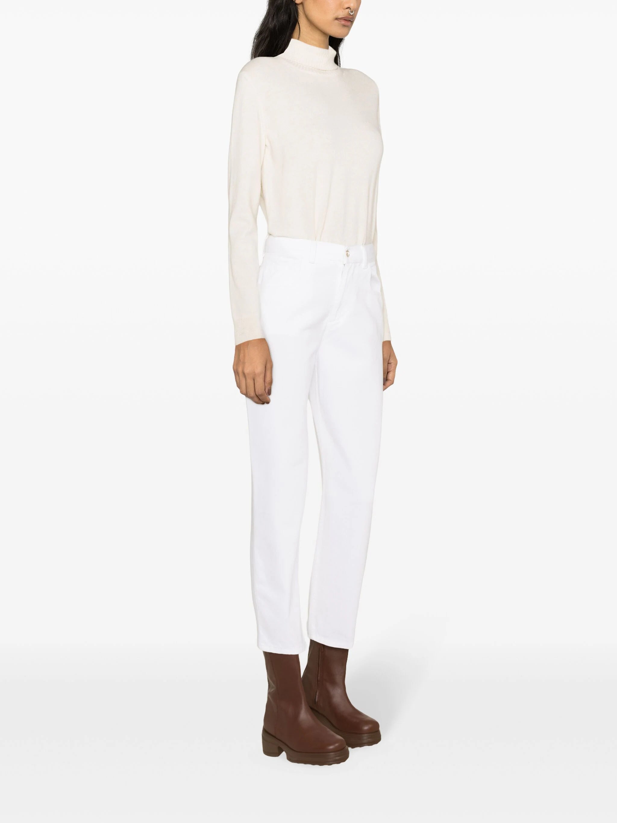 パンツ MONCLER WOMEN High Rise Cropped Jeans White MONCLER WOMEN High Rise Cropped Jeans White