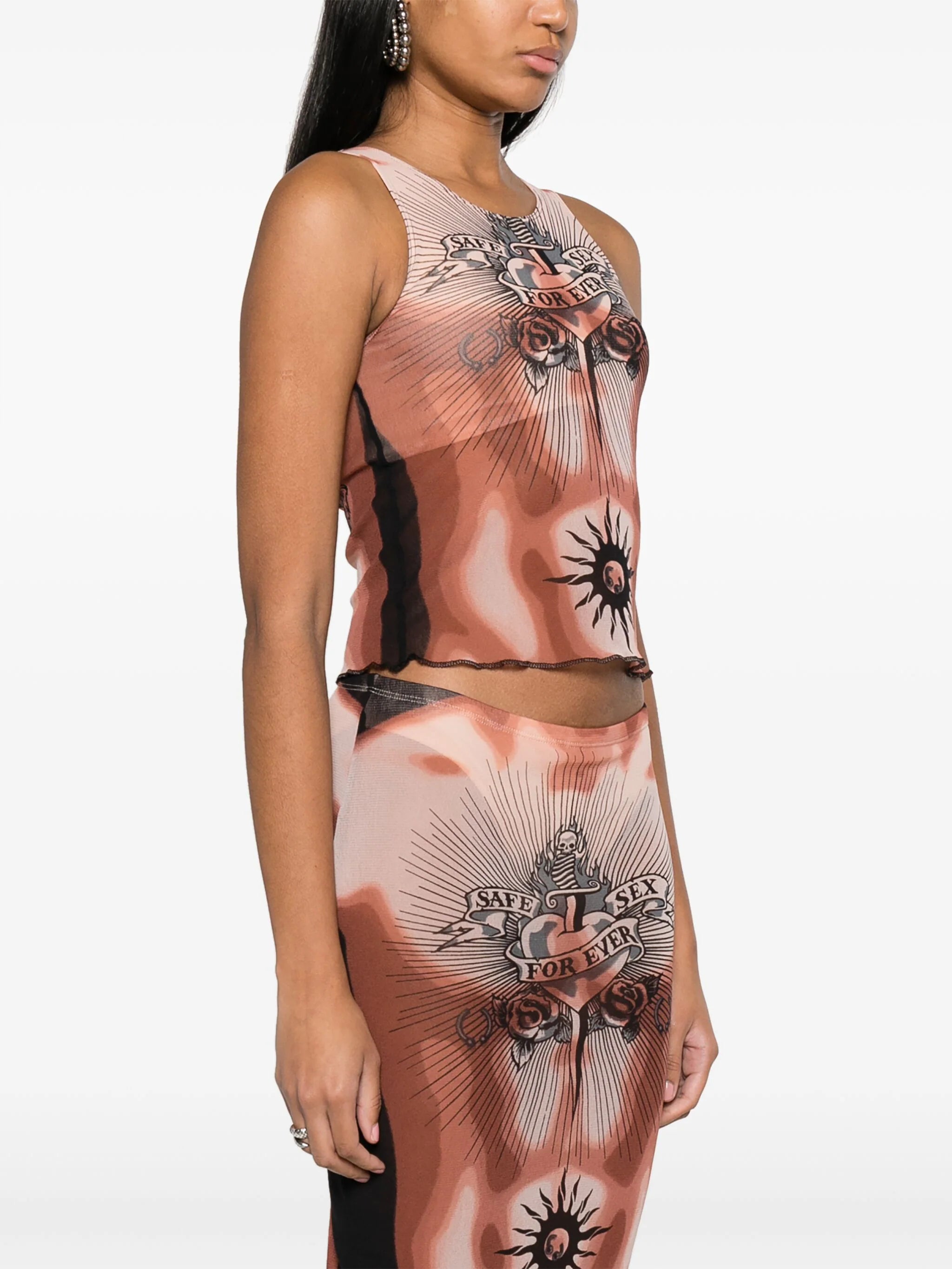 JEAN PAUL GAULTIER WOMEN Graphic Printed Tank Top Nude/Brown/Black