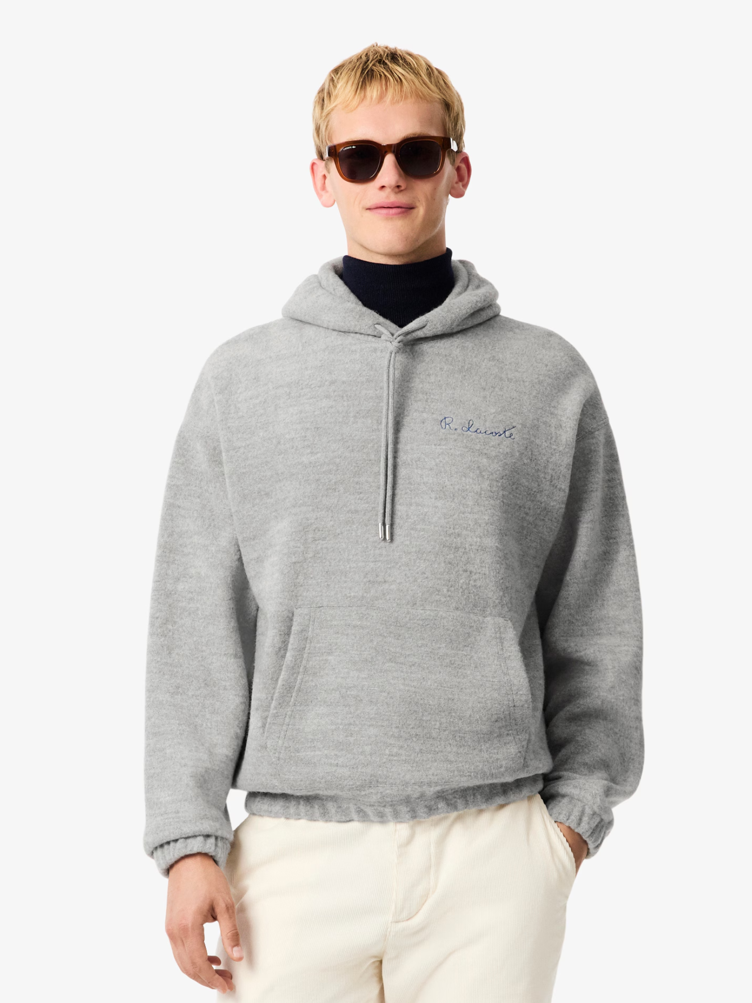 LACOSTE セイリングボンディングスウェットパーカ グレー LACOSTE Embroidered Signature Hoodie Light Heathered Grey