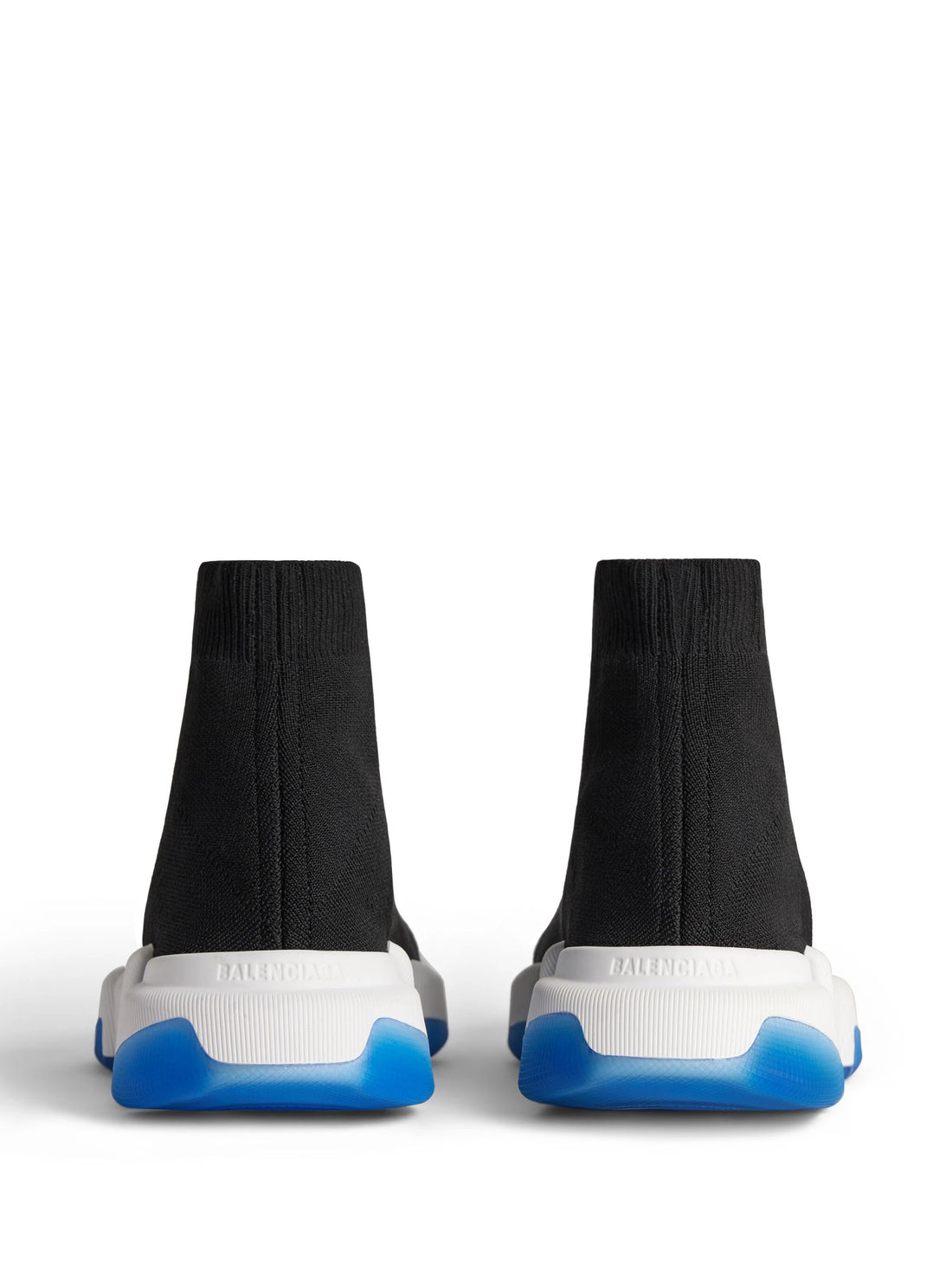 BALENCIAGA Speed 2.0 Clear Sole Recycled Knit Sneakers Black/White/Blue - MAISONDEFASHION.COM