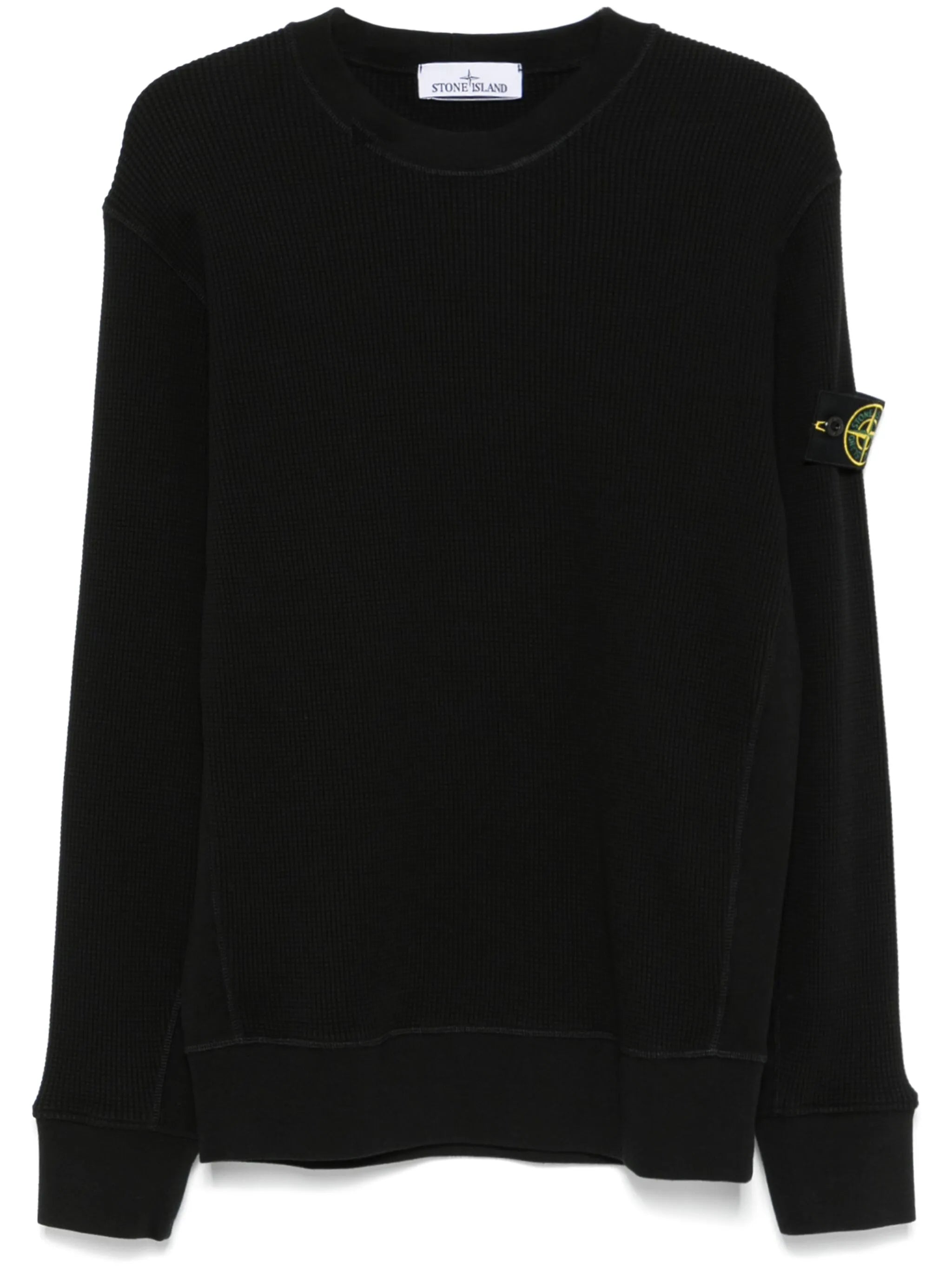 【送料&関税込】Stone  Black Cotton Blend Sweater Stone Island - Black Cotton & Wool Crewneck Sweater