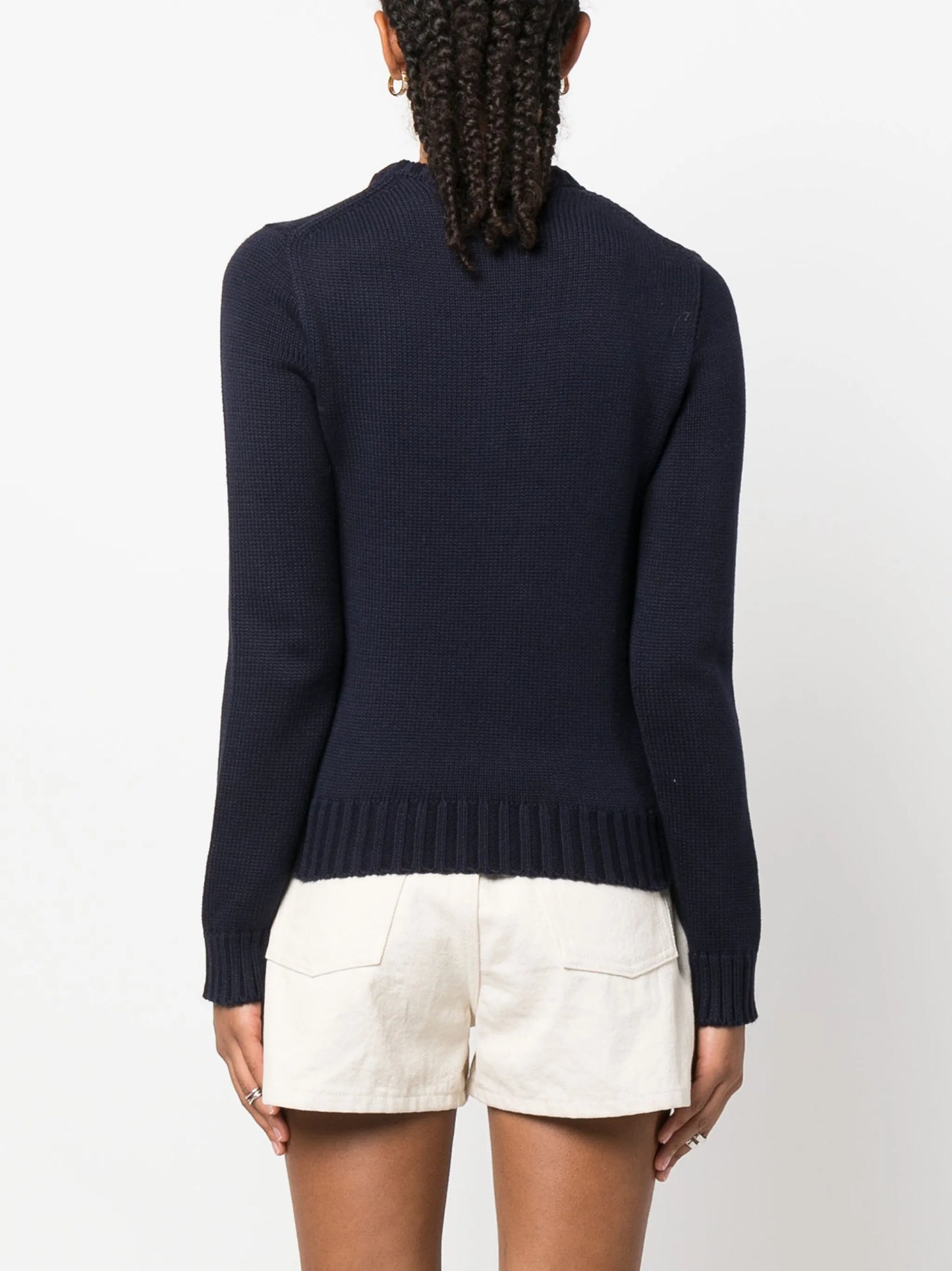 RALPH LAUREN WOMEN Flag Cotton Crewneck Jumper Navy Blue - MAISONDEFASHION.COM