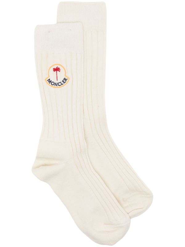 MONCLER GENIUS X 8 MONCLER PALM ANGELS Logo Knit Socks White