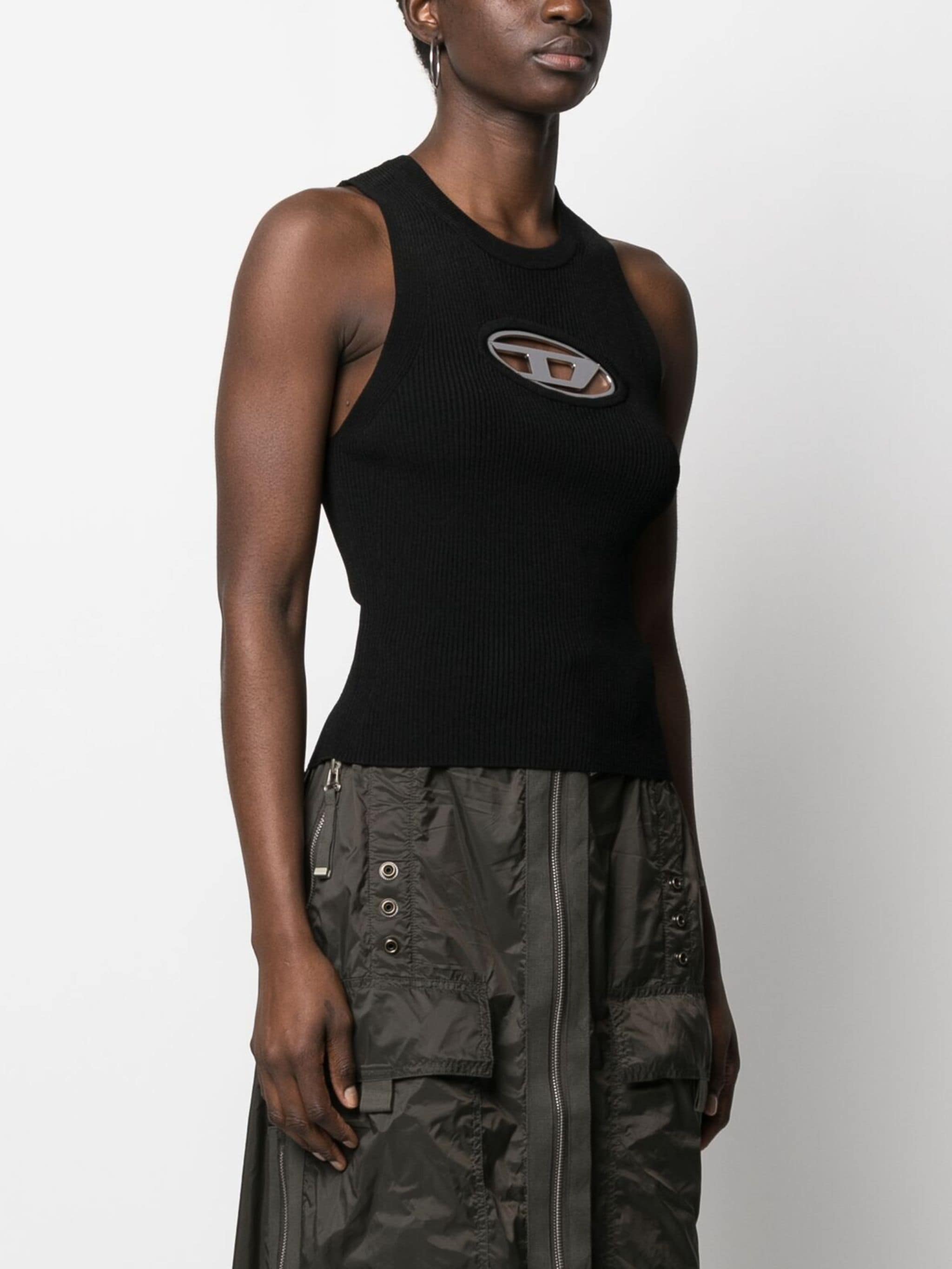 Tシャツ・カットソー Diesel M-Onerva-Top Cut-Out Knit Top with Logo Plaque Pink M-ONERVA-TOP Woman: Cut-out knit tank top, D logo plaque