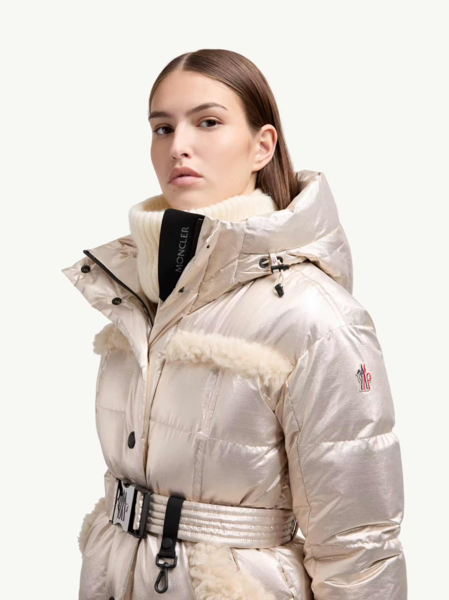 MONCLER GRENOBLE WOMEN Mondim Metallic Shearling-Trimmed Hooded