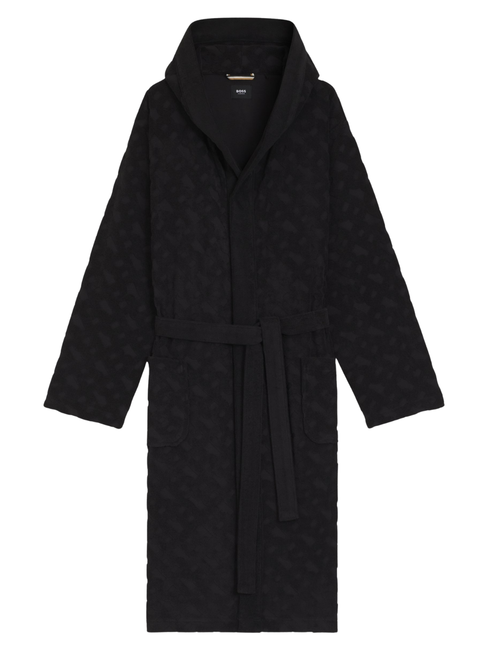 Boss Monogram-pattern Dressing Gown in Cotton-Blend Terry Black