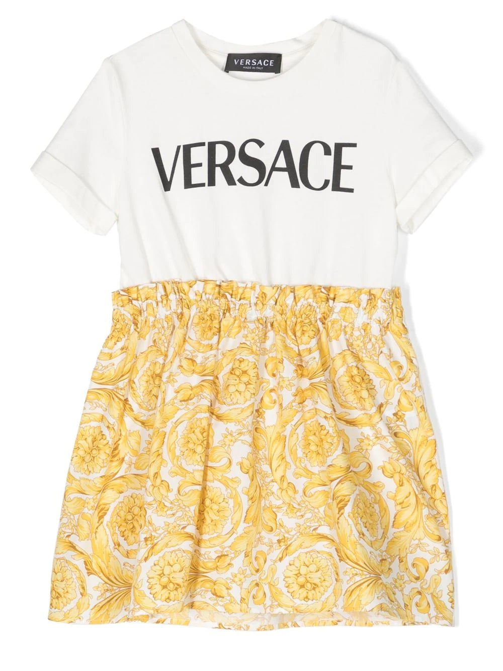 VERSACE KIDS Baroque T-shirt Dress White/Gold MAISONDEFASHION.COM VERSACE KIDS Baroque T-shirt Dress White/Gold MAISONDEFASHION.COM