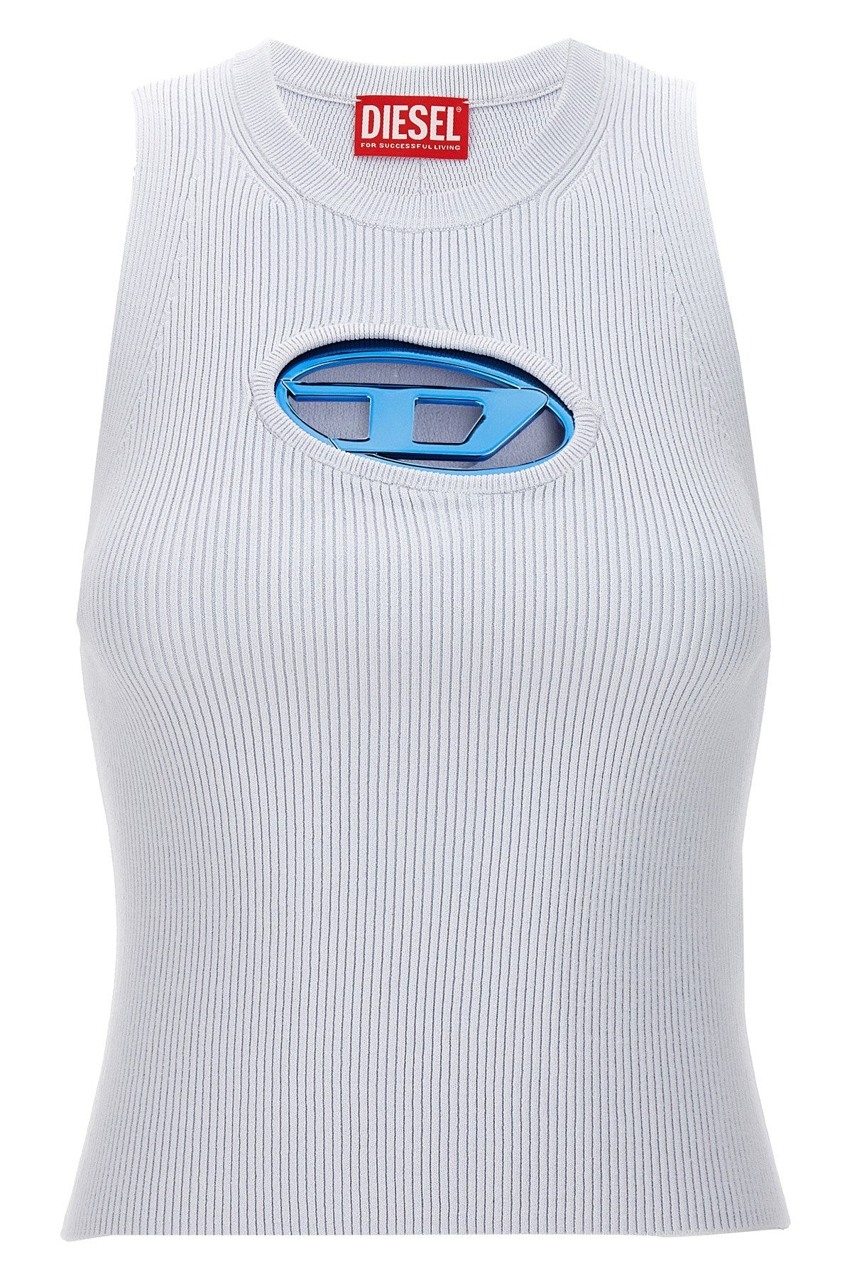 DIESEL WOMEN M-Onerva Cut-out Logo-plaque Knitted Top Light Blue