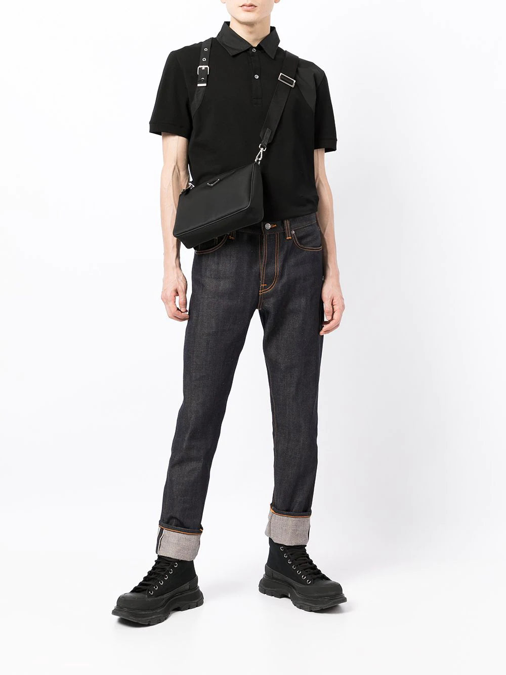 ALEXANDER MCQUEEN Buckle-detail Polo Shirt Black - MAISONDEFASHION.COM