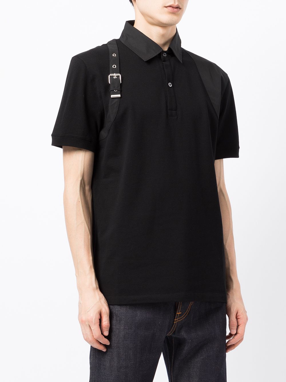 ALEXANDER MCQUEEN Buckle-detail Polo Shirt Black - MAISONDEFASHION.COM