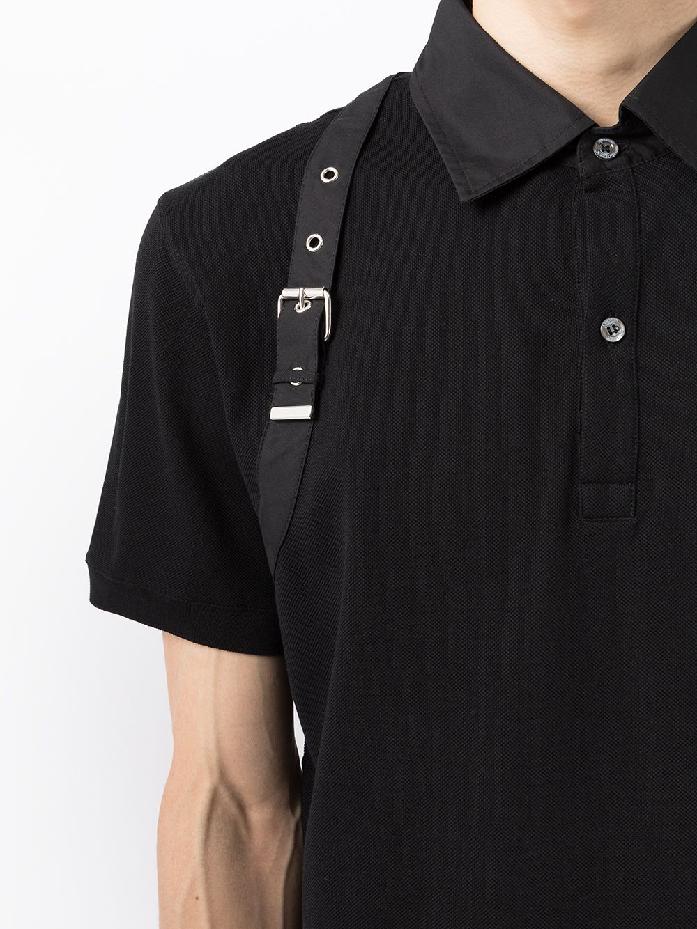 ALEXANDER MCQUEEN Buckle-detail Polo Shirt Black - MAISONDEFASHION.COM