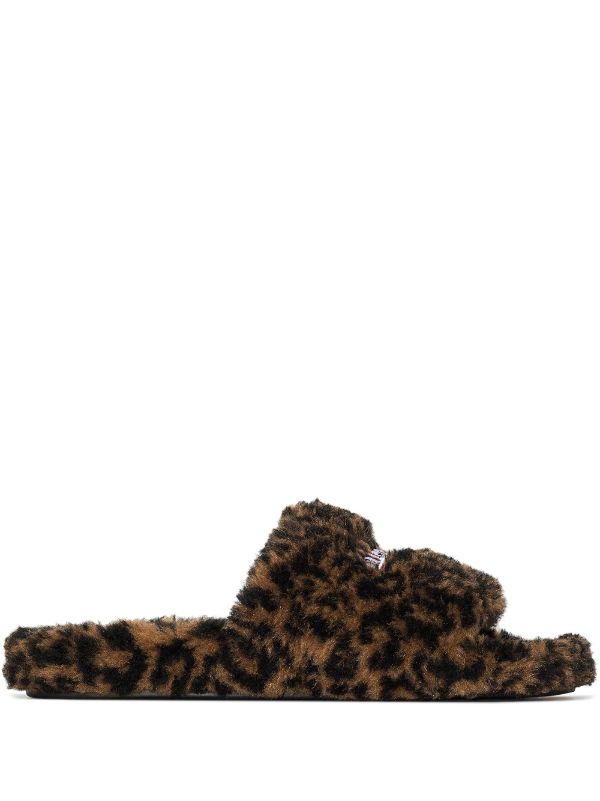 BALENCIAGA Leopard Furry Slides Brown - MAISONDEFASHION.COM