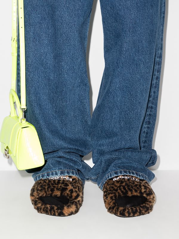 BALENCIAGA Leopard Furry Slides Brown - MAISONDEFASHION.COM