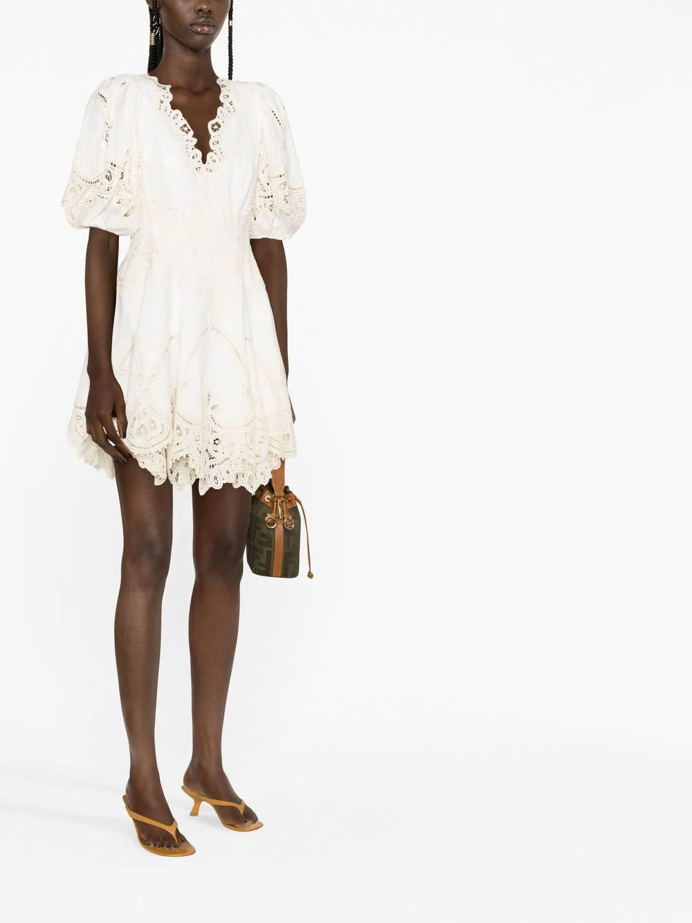 ZIMMERMANN WOMEN Tiggy Embroidered Mini Dress Ivory Natural
