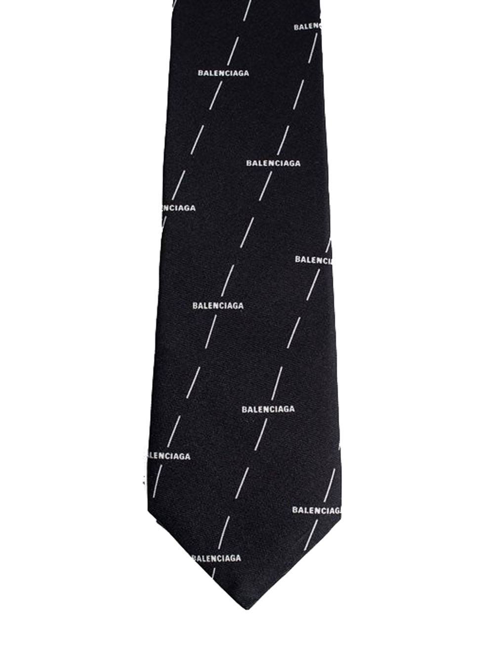 BALENCIAGA  Diagonal licence print silk tie Black - MAISONDEFASHION.COM
