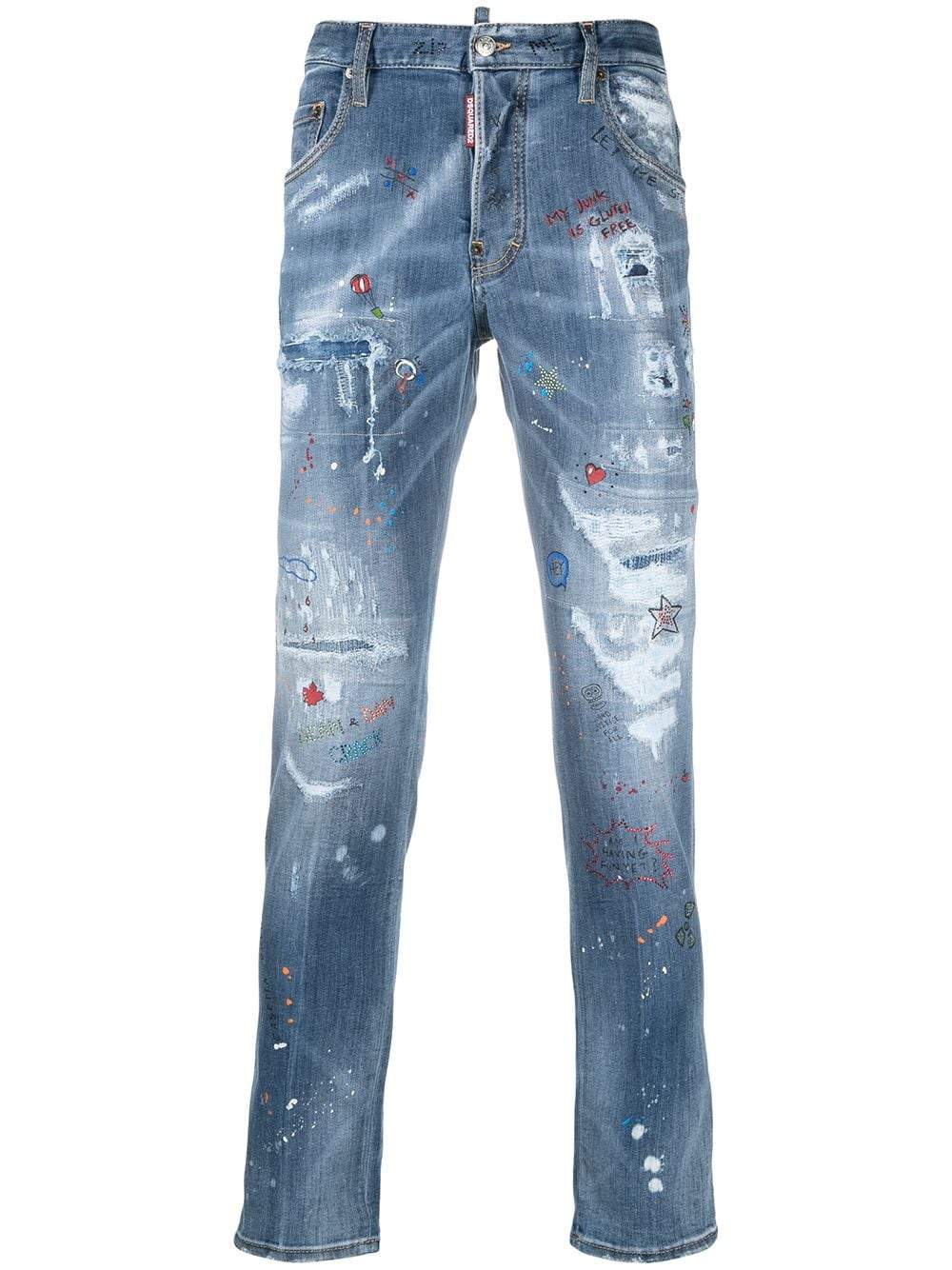 DSQUARED2 Distressed Paint-Splatter Doodle Jeans –