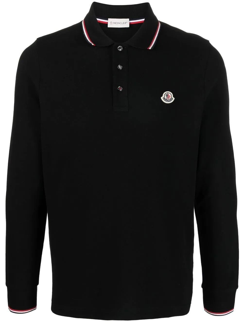 MONCLER Logo Patch Long Sleeve Polo Shirt Black – MAISONDEFASHION.COM