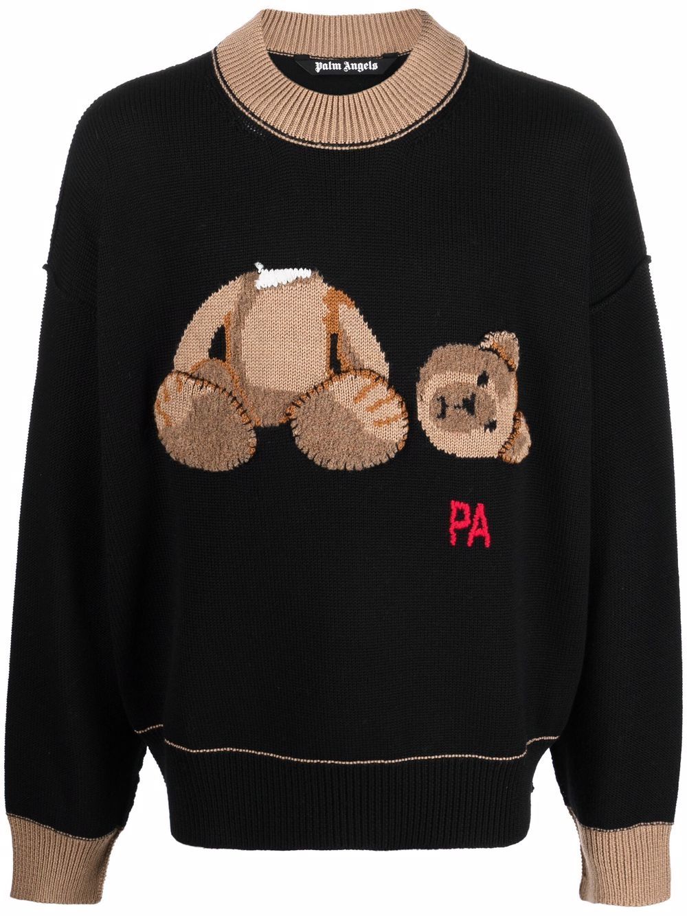 PALM ANGELS Bear Intarsia Knit Sweatshirt Black –