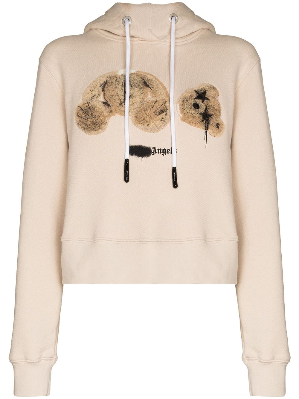 PALM ANGELS WOMEN Sprayed Bear Print Hoodie Beige - Main Image