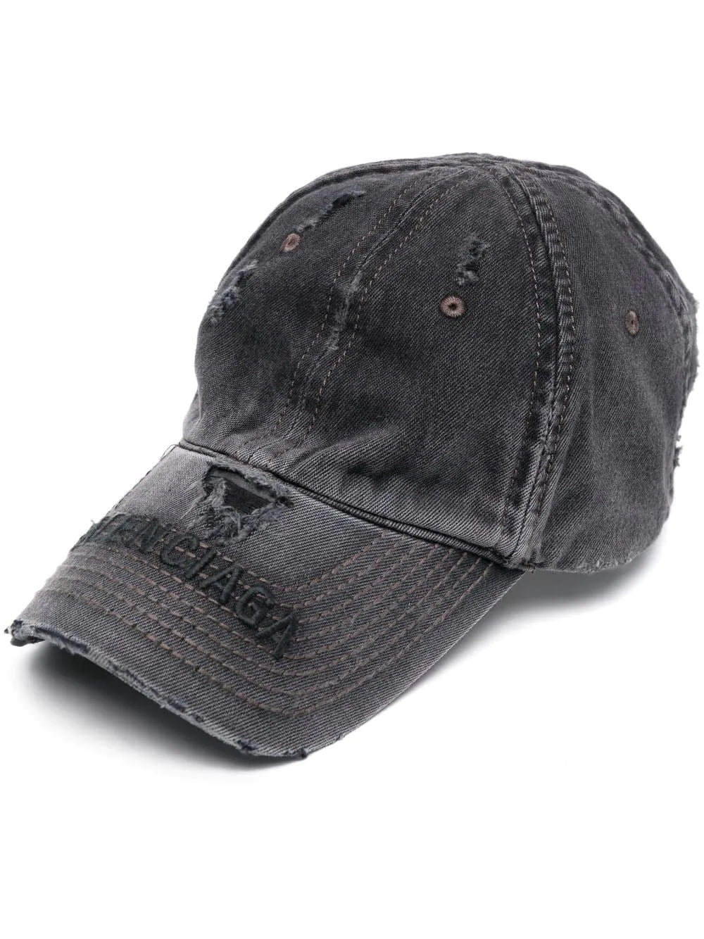 BALENCIAGA Distressed Logo Denim Cap Grey – MAISONDEFASHION.COM