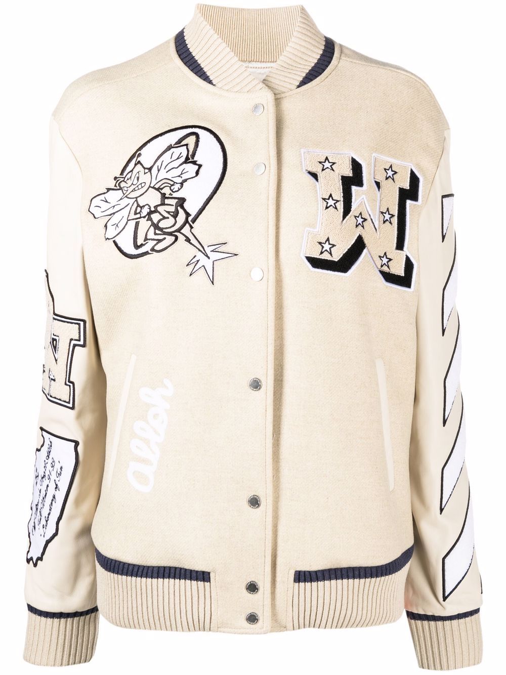 OFF-WHITE WOMEN Heavy Patch Varsity Jacket Beige –