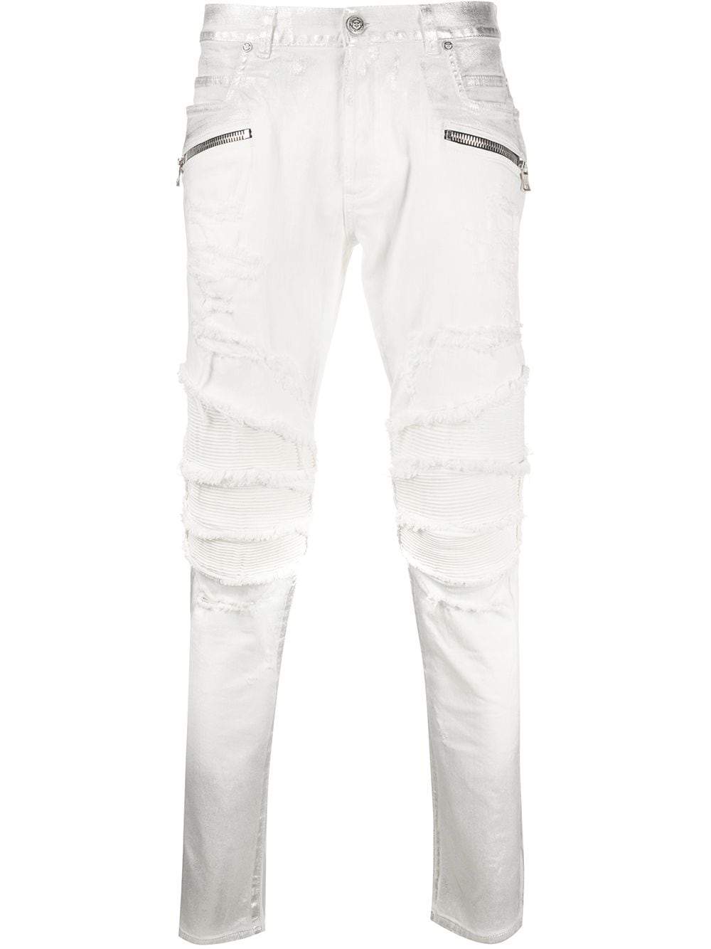BALMAIN ripped skinny biker jeans white Maison De Fashion –  MAISONDEFASHION.COM