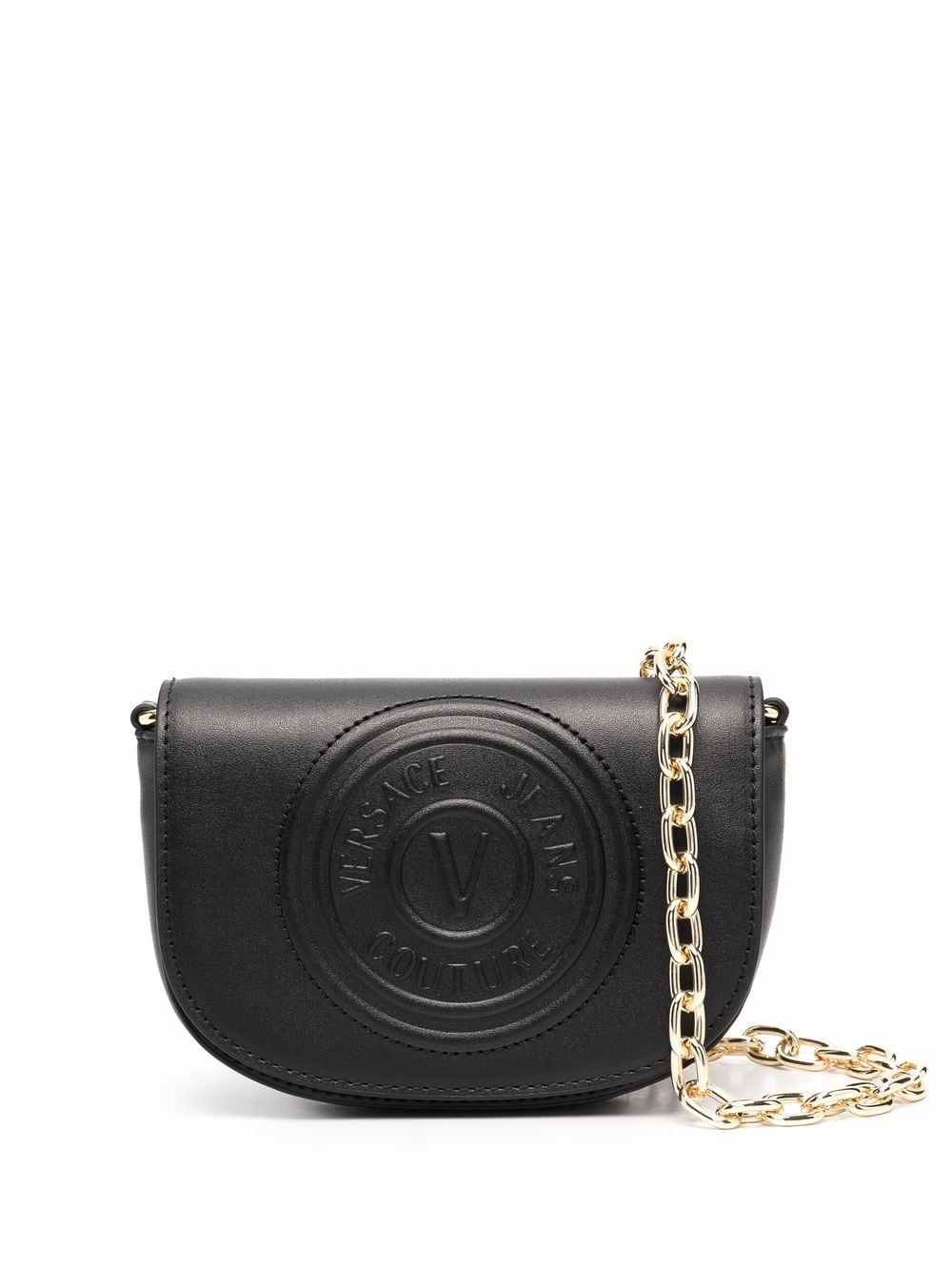 VERSACE JEANS COUTURE Logo Embossed Crossbody Bag Black