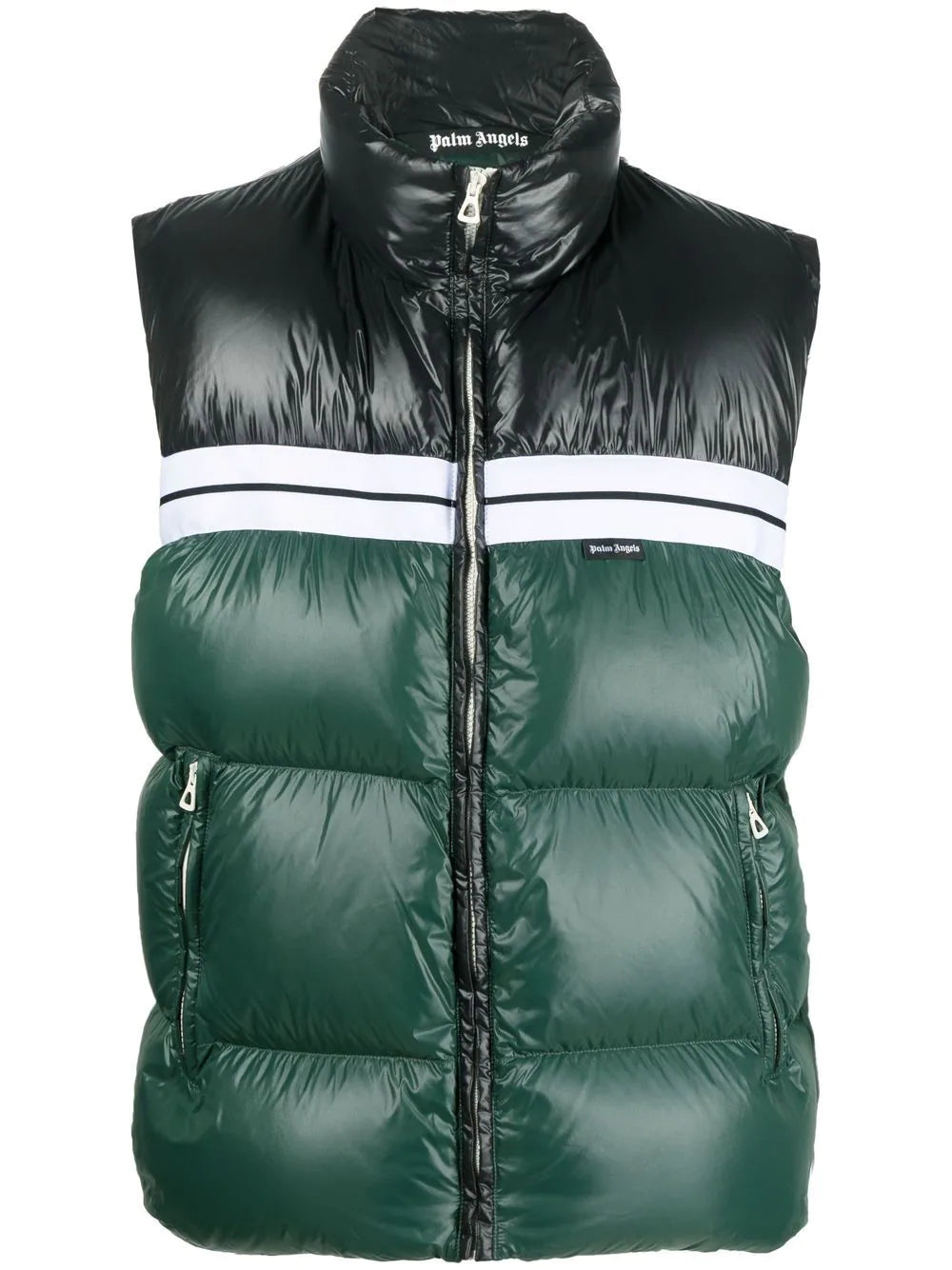 PALM ANGELS Classic Track Puffed Vest Green Black - MAISONDEFASHION.COM