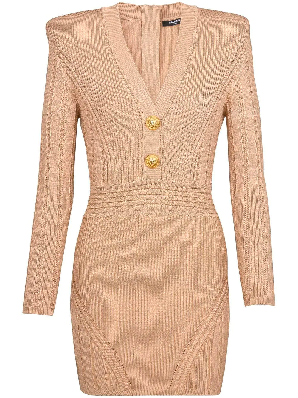 BALMAIN WOMEN Ribbed Knit Mini Dress Brown – MAISONDEFASHION.COM