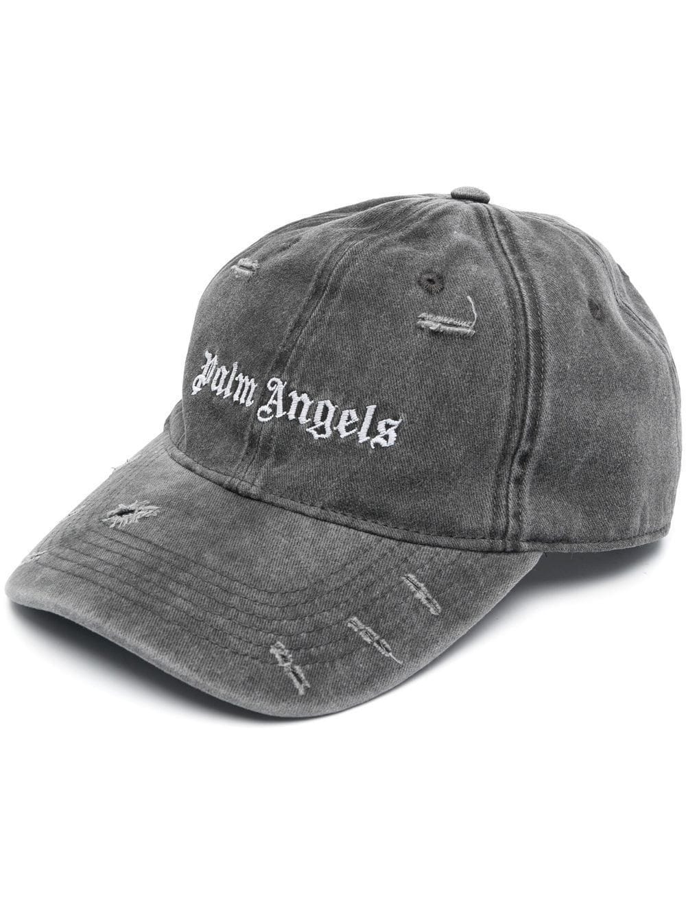 PALM ANGELS Ripped Logo Cap Grey – - Main Image