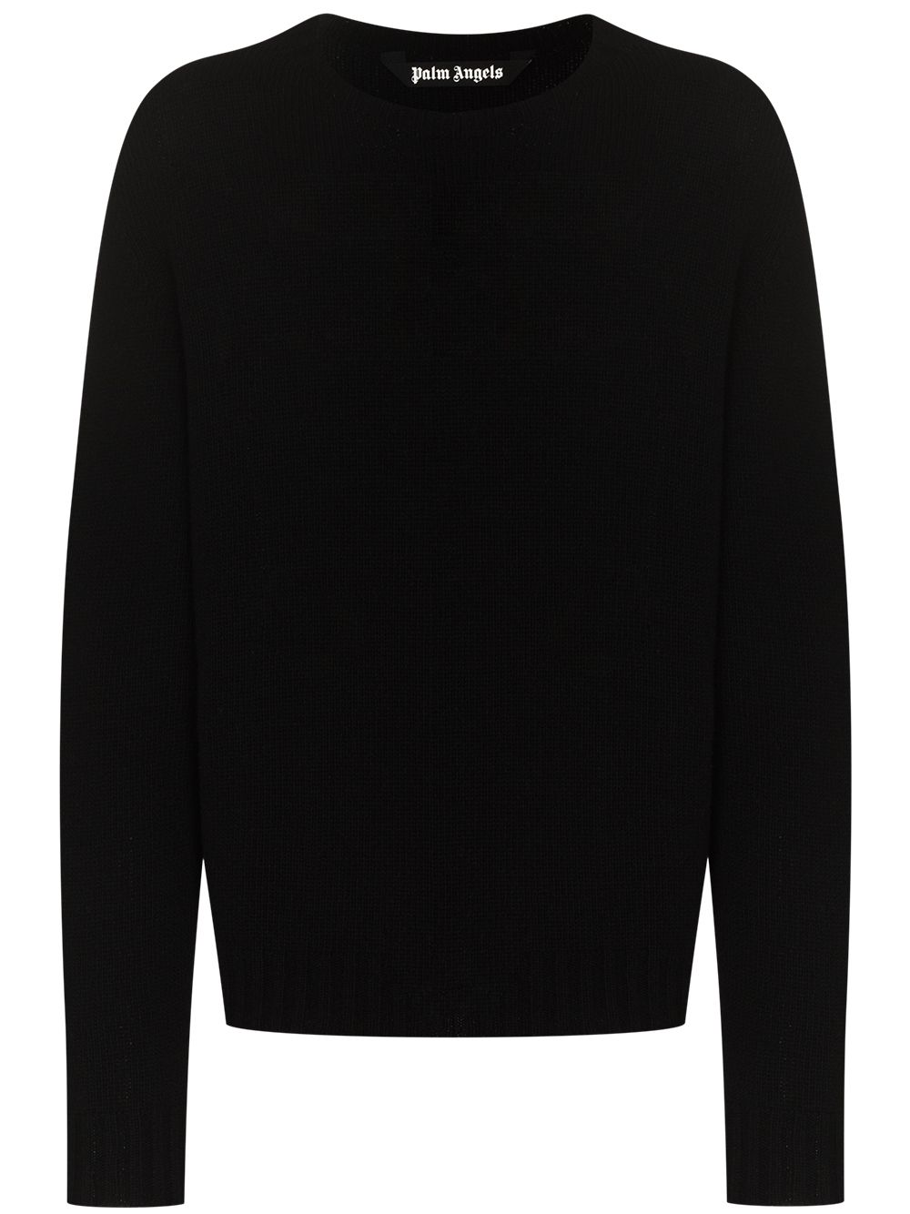 PALM ANGELS Curved Logo Knit Sweatshirt Black - MAISONDEFASHION.COM